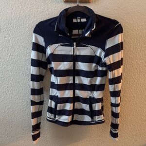 Lululemon Athletica Navy and White Striped Bomber Jacket